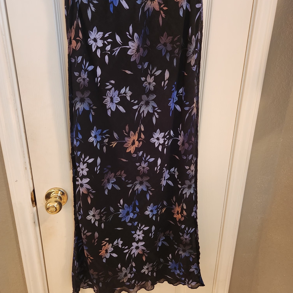Floral Lined Slip/Maxi Skirt in Black and Blue